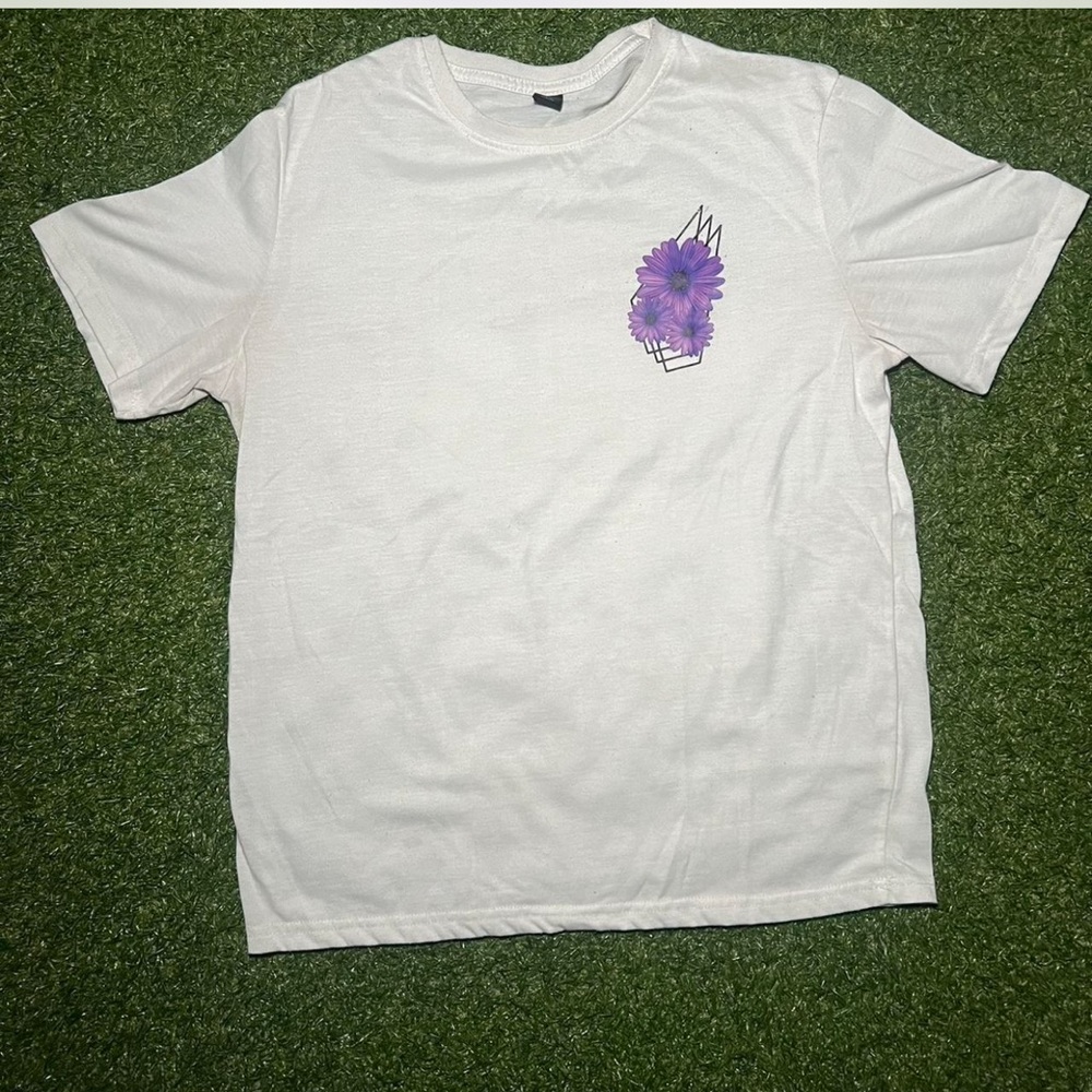 White Tee with Purple Floral Accent